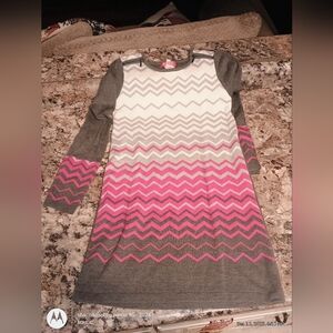 Gray and Pink Chevron Sweater Dress U Knit Large
